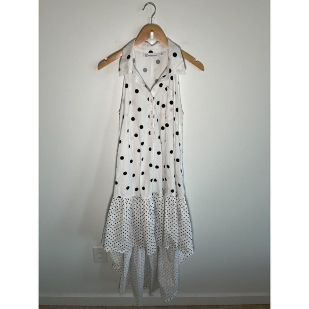 NY & Co. Minimalist Quiet Luxury Polka Dot Midi 100% Cotton Womens Dress White M